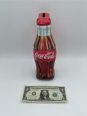 Coca Cola Bottle-Shaped Coin Bank in Red and White
